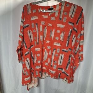 Abstract Patterned Women's Top - Red and Gray